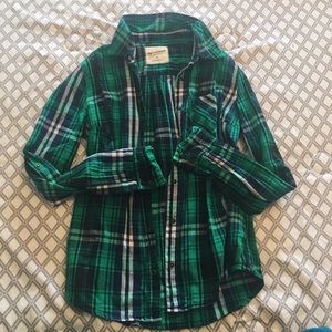 Green and blue plaid button down flannel